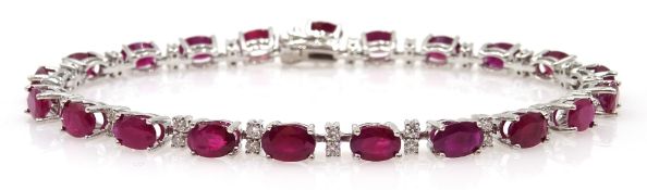 18ct white gold ruby and diamond bracelet hallmarked, rubies 11 carat, diamonds approx 1.