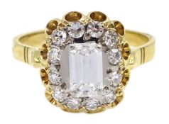 18ct gold emearld and round brilliant cut diamond ring, stamped 750,