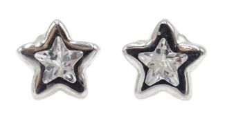 9ct white gold stone set star stud earrings,