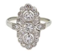 Art Deco gold diamond set marquise shaped ring,