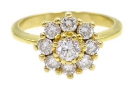 18ct gold diamond flower head cluster ring,