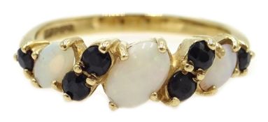 9ct gold opal and sapphire ring,