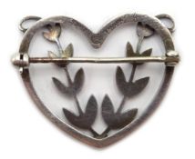 Georg Jensen silver heart and leaf brooch number 242B, designed by Arno Malinowski,