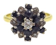 18ct gold diamond and sapphire cluster ring hallmarked Condition Report & Further Details