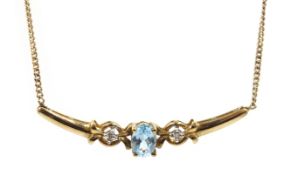 Gold aquamarine and diamond necklace,