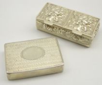 Victorian silver snuff box with engine turned decoration London 1865 and an embossed silver 2