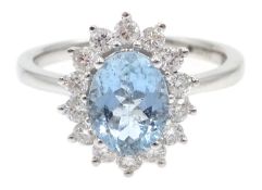 18ct white gold aquamarine and diamond cluster ring,