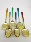 Set of 6 Swedish silver and coloured enamel coffee spoons the box inscribed 'Leif Johannessen'
