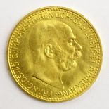 Austrian 1912 gold 10 Corona coin,