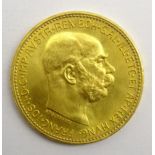 Austrian 1915 gold 20 Corona coin,