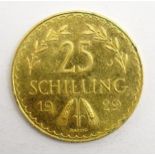 Austrian 1929 gold 25 Schilling coin Condition Report & Further Details <a