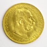 Austrian 1912 gold 10 Corona coin,