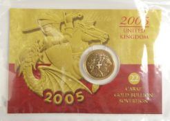 Queen Elizabeth II 2005 gold bullion full sovereign,