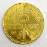 Austrian 1929 gold 25 Schilling coin Condition Report & Further Details <a