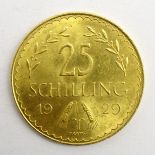 Austrian 1929 gold 25 Schilling coin Condition Report & Further Details <a