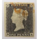 Queen Victoria 1d black stamp, red MX,