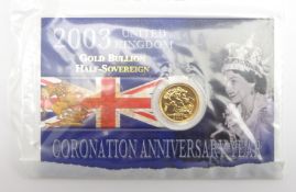 Queen Elizabeth II 2003 gold bullion half sovereign in card holder Condition Report &