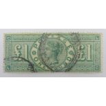 Queen Victoria used one pound green, two postmarks, S.G.
