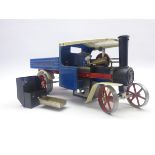 Mamod model SW1 live Steam Wagon with blue/cream/red body,