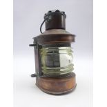 Ship's copper masthead lamp with remains of early electrical fitting H24cm excluding swing handle