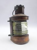 Ship's copper masthead lamp with remains of early electrical fitting H24cm excluding swing handle