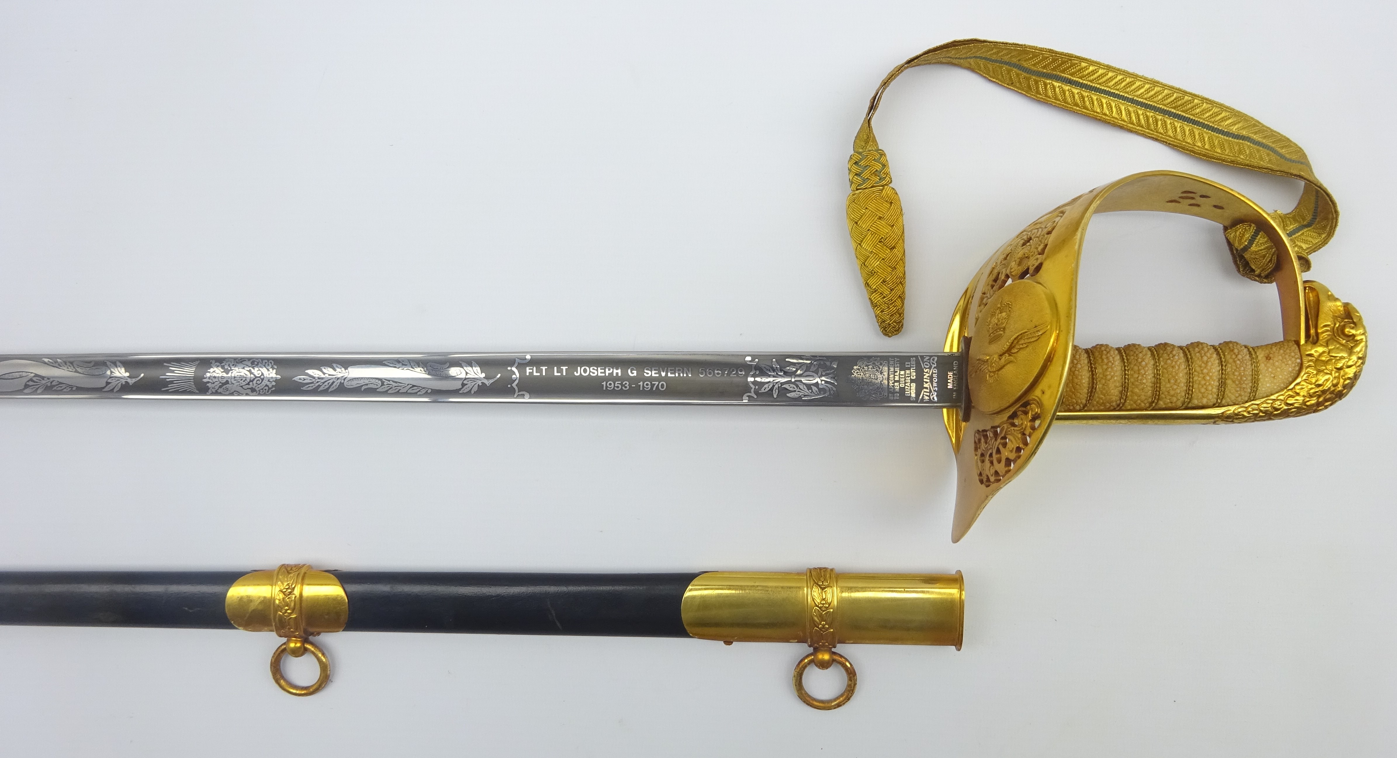 QEII Wilkinson Sword presentation RAF officer's dress sword with decorative 82cm fullered steel