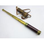 Late 19th century brass and lacquered hardwood four-draw telescope by T.