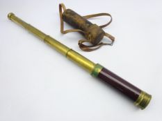Late 19th century brass and lacquered hardwood four-draw telescope by T.