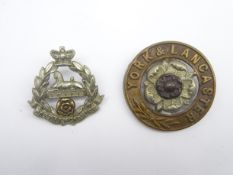 East Lancashire Regiment cap badge and helmet plate centre for York and Lancaster Regiment