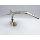 Large cast white metal model of Concorde on pedestal base L71cm H35cm Condition Report &