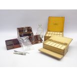Late 19th century mahogany laboratory bottle and test tube rack with three pierced tiers and inset
