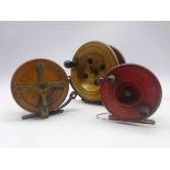 Three Scarborough type hardwood and brass fishing reels,