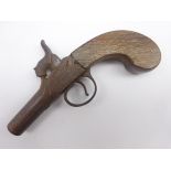 19th Century percussion cap pocket pistol inscribed 'Bridle Barnstaple' with walnut stock L13cm