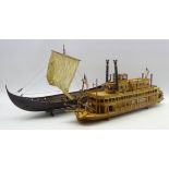 Wooden model of the Mississippi Paddle Steamer 'King of the Mississippi' L65cm and wooden model of