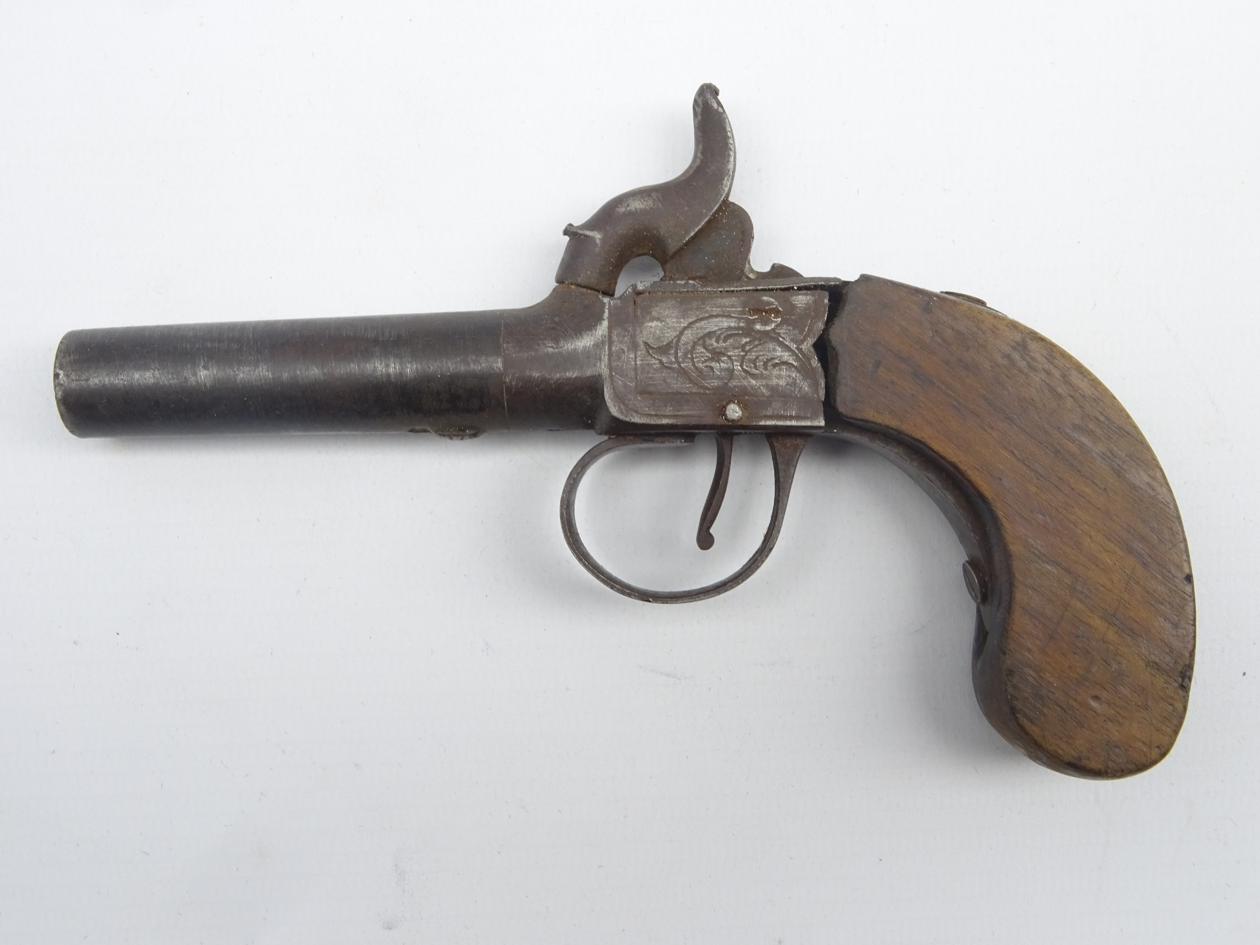 19th century percussion cap pocket pistol with walnut stock,