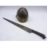 19th century Afghan Khyber knife sword with 50cm steel piped back blade and carved horn split grip