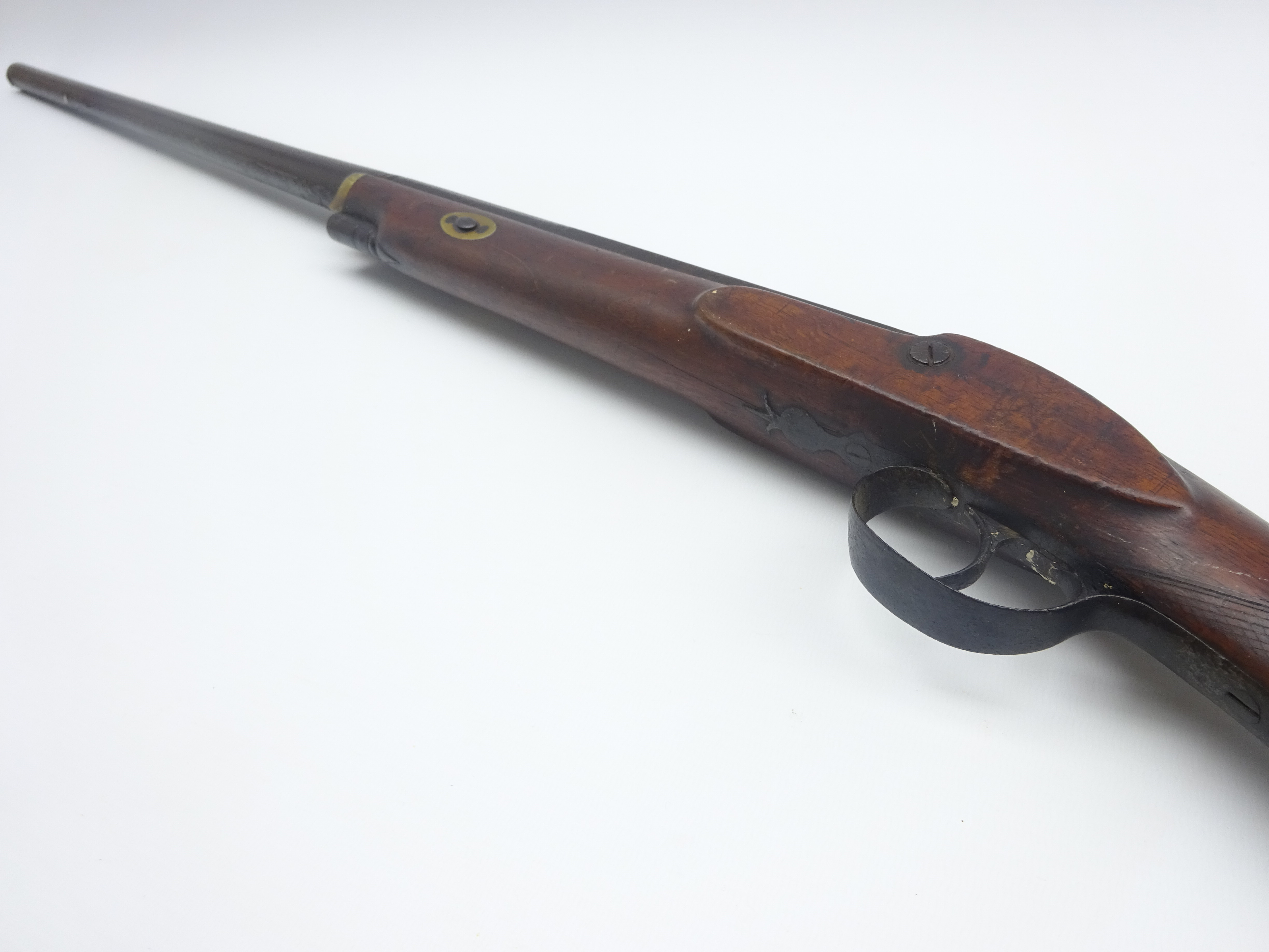 19th century 14-bore percussion cap sporting shot-gun, the walnut stock with checkered fore-end, - Image 8 of 10