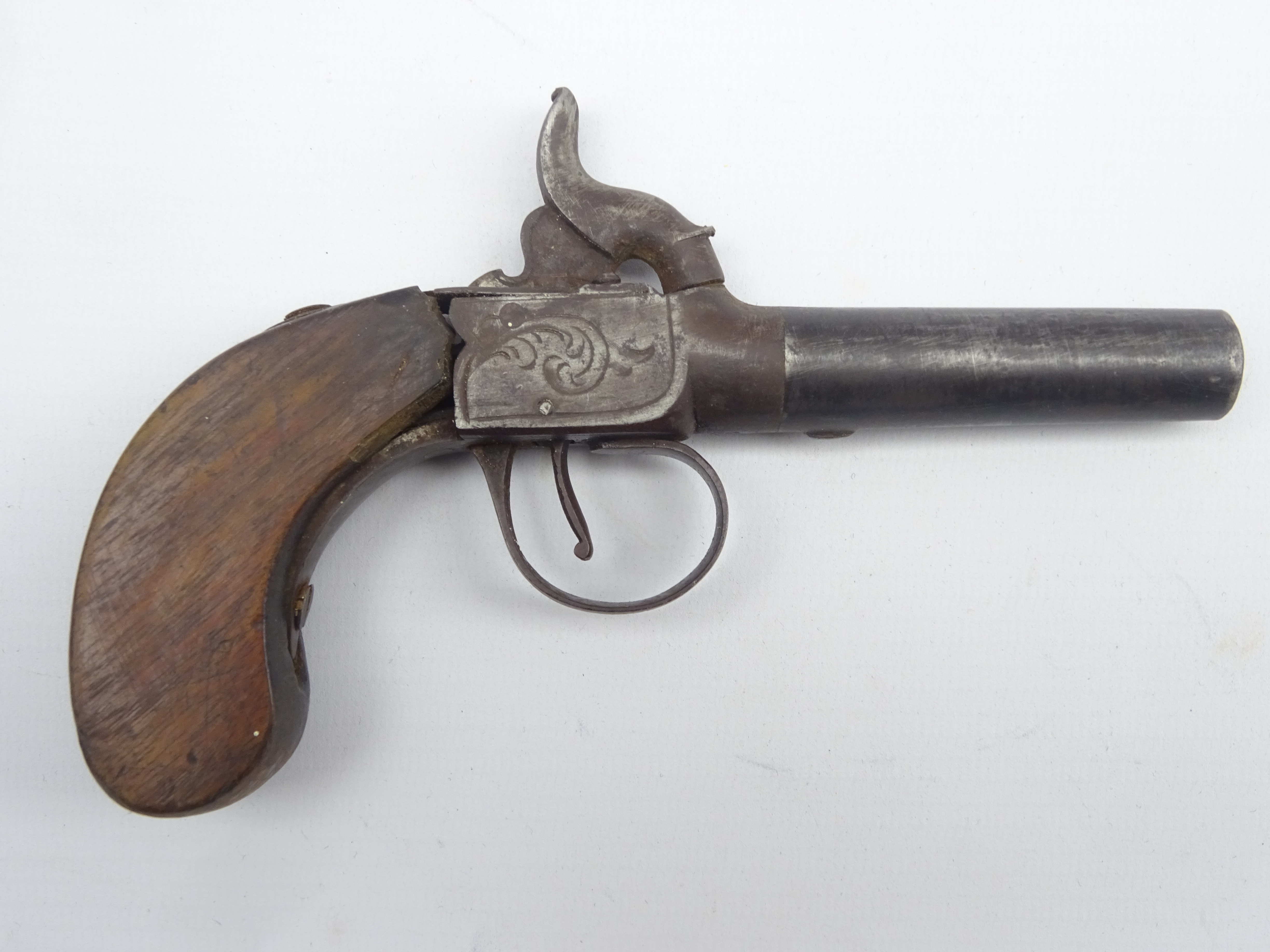 19th century percussion cap pocket pistol with walnut stock, - Image 4 of 4