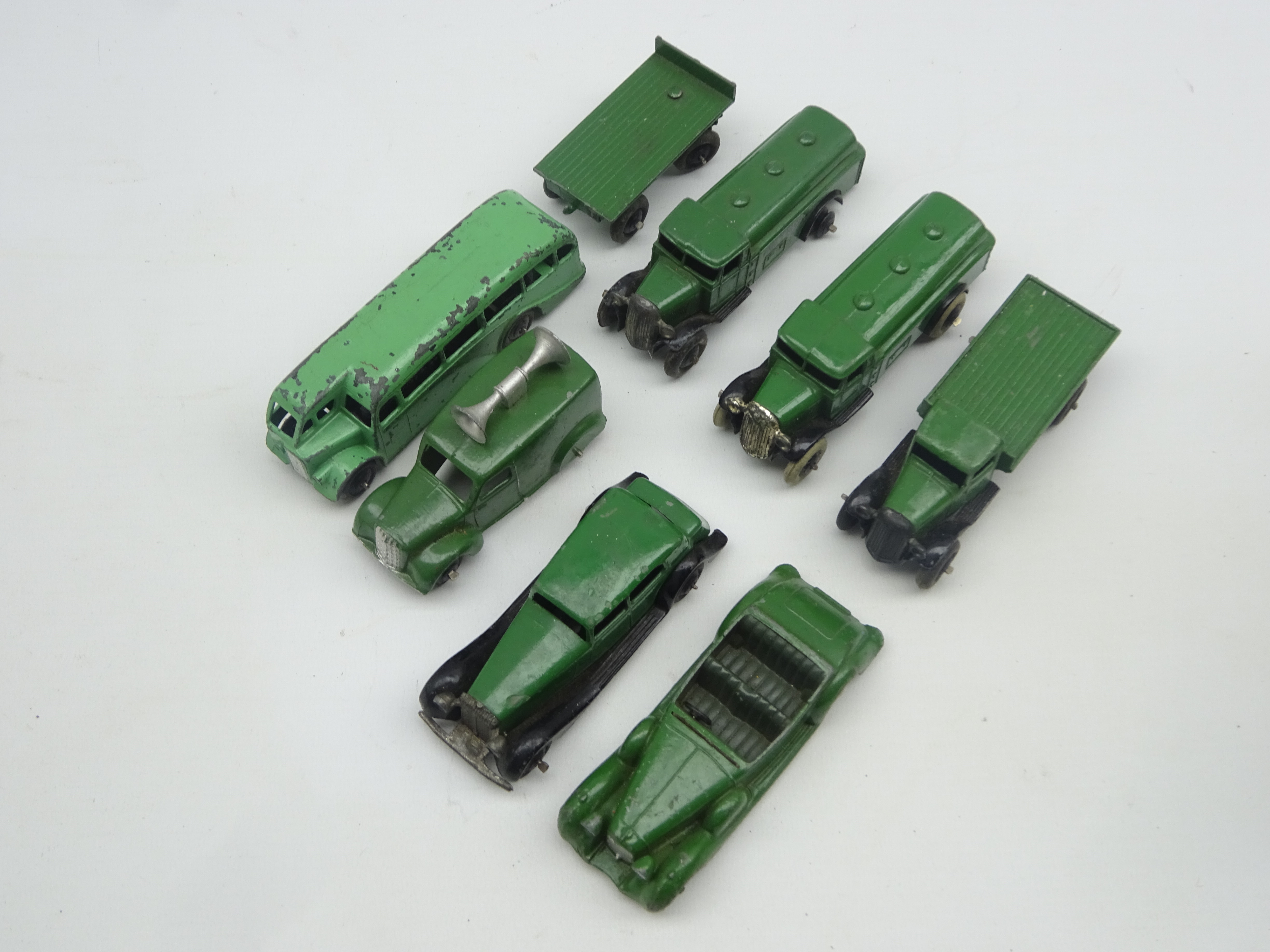 Dinky - eight unboxed and playworn early die-cast models including Lagonda 4-seat sports car, - Image 2 of 2