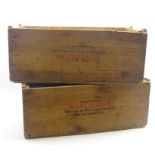 Two open pine ammunition boxes, each stamped 'Made in USA Winchester Repeating Arms Co.