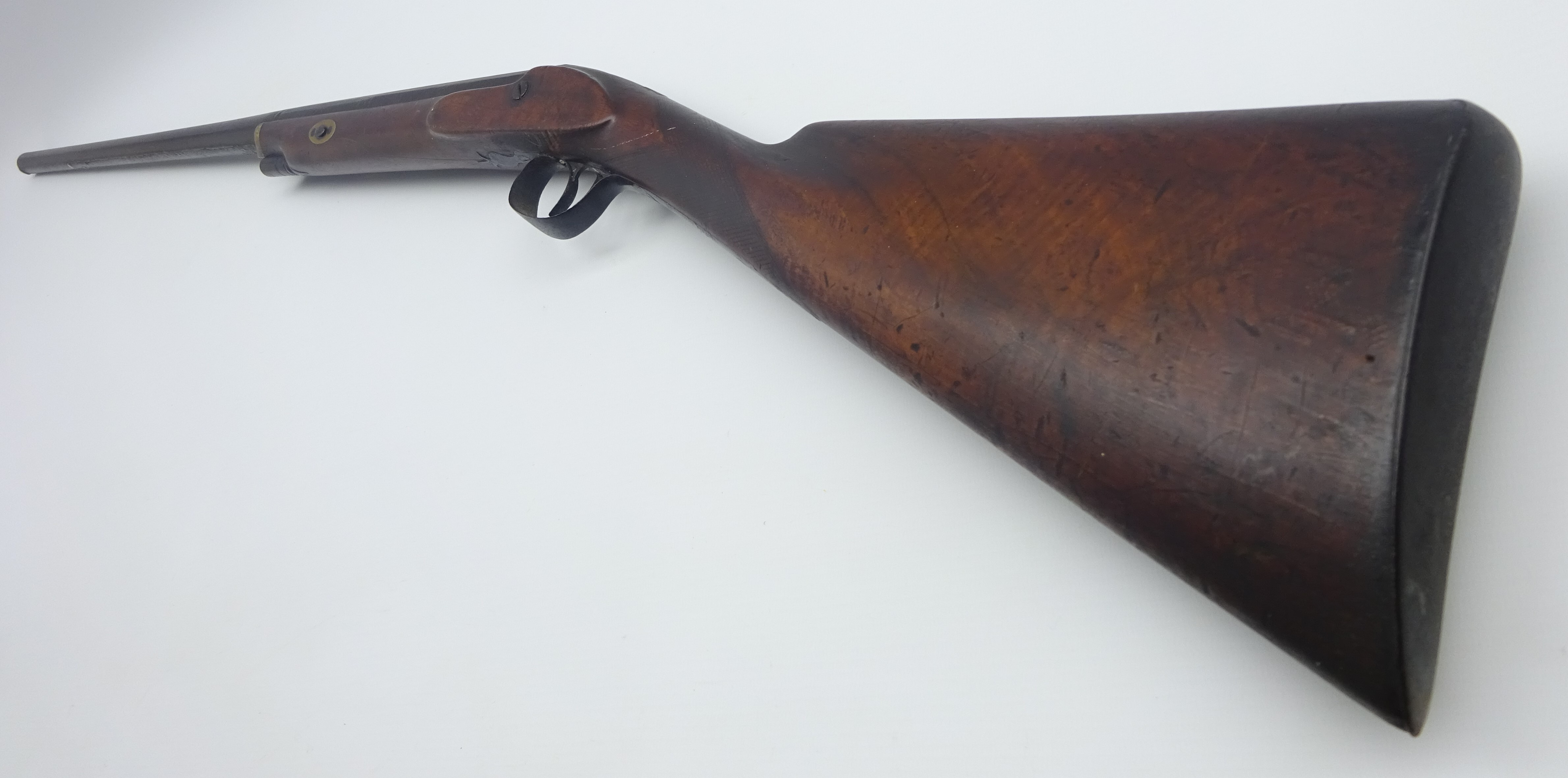 19th century 14-bore percussion cap sporting shot-gun, the walnut stock with checkered fore-end, - Image 4 of 10