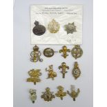 Fifteen cap badges including Liverpool Pals, Army Cyclists Corps, LRDG, Royal Naval Air Service,