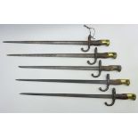 Five French Model 1874 Epee bayonets, various armouries including St.