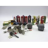 Dinky - quantity of unboxed accessories including three Police boxes, three telephone boxes,