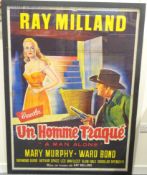 Large colour poster for Herbert Yates film 'Un Homme Traque' (A Man Alone) starring Ray Milland,