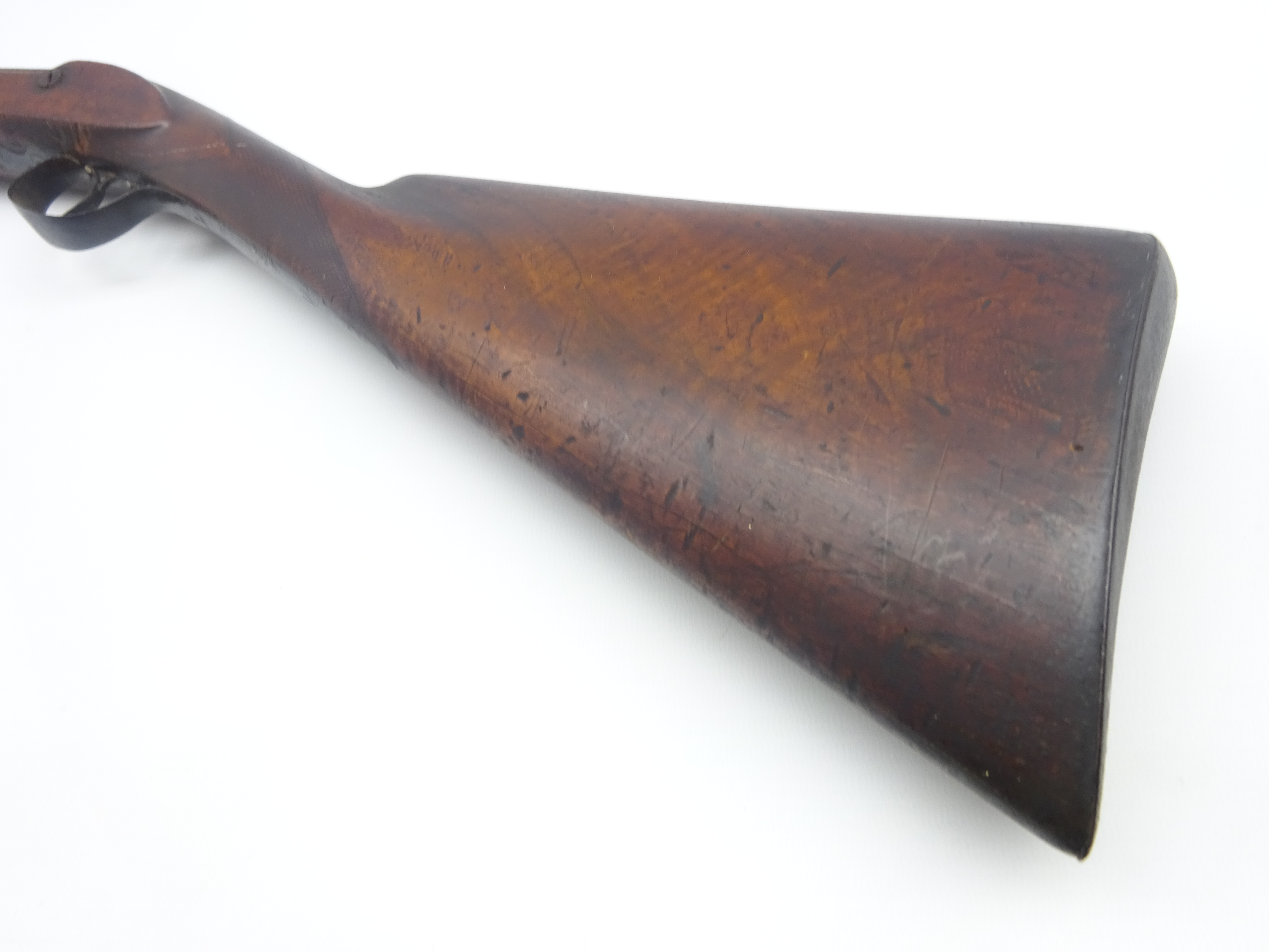 19th century 14-bore percussion cap sporting shot-gun, the walnut stock with checkered fore-end, - Image 10 of 10