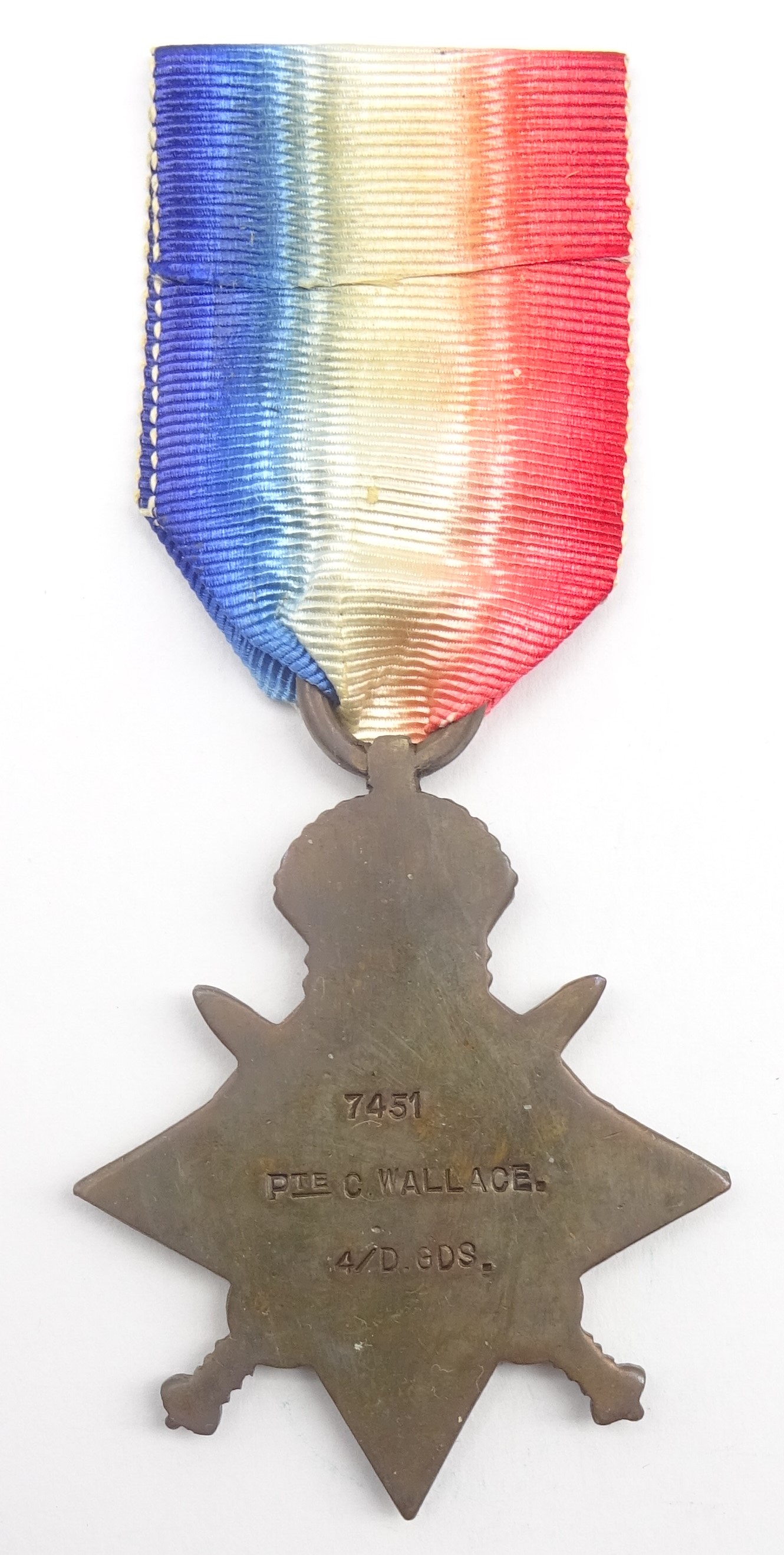 WW1 1914 Mons Star awarded to 7451 Pte. C. Wallace 4.D. Gds. - Image 2 of 2