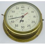 Smiths Astral ship's brass cased bulkhead clock, the painted 20cm dial with Arabic numerals,