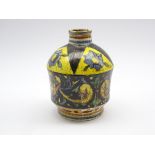 Italian Maiolica shouldered vase decorated with flower heads, masks and scrolls in yellow, blue,