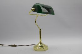 Brass bankers desk lamp with green shade Condition Report & Further Details <a